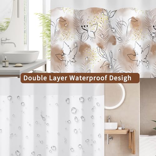 No Hook Shower Curtain with Snap in Liner Set FYZZ00003 - color: Brown Watercolor Botanical