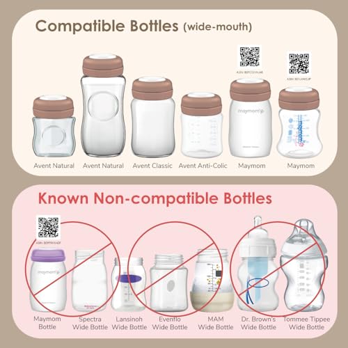 Maymom Screw Lids Aka Travel Caps with Rewritable Sealing Disc Compatible with Avent, Maymom Wide Mouth Bottles; Cap Replace Avent Natural Bottle Sealing Ring and Sealing Disc, 6pcs. (Brown) - color: Brown