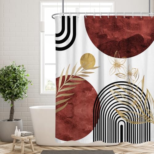 Burgundy Shower Curtain Dark Red Maroon Black Gold Boho Fun Abstract Modern Mid Century Geometric Minimalist Contemporary Neutral Fabric Cloth Bathroom Decor Set 60x72 inch Polyester 12 Hooks - color: Burgundy, size: 60"W x 72"L (Pack of 1)