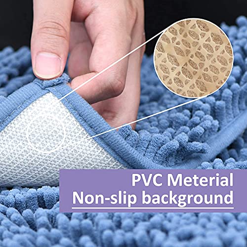 RUN HELIX Blue Bathroom Rugs Sets 4 Piece with Toilet Lid Cover, Non Slip Bathroom Mats Extra Soft Chenille Bath Rugs Absorbent Shaggy Rugs Perfect Plush Mats U-Shaped Toilet Rug Bathoom Set - color: Dark Blue, size: 1'8" x 2'8" (Square + oval + U-shape)