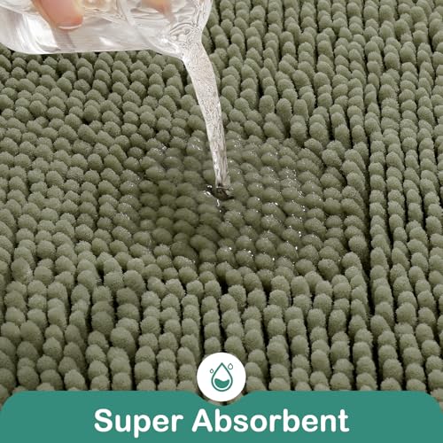 HOMEIDEAS Bathroom Rugs Set 2 Pieces, Ultra Soft Non Slip Absorbent Chenille Toilet Bath Mat Set (Sage Green) - color: Green-sage Green, size: 1'8" x 2'8" (U Shape 20"x24"+20"x32")