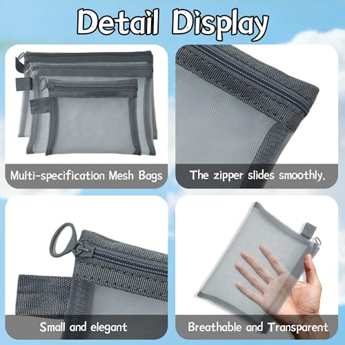 Premium Zipper Mesh Bags – Travel Organizer Pouches for Cosmetics, Toiletries, and Accessories – Durable and Versatile Mesh Storage Solutions（9PCS，Three models: large, medium and small） - color: brown