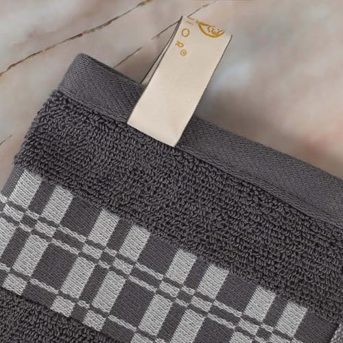 Superior 4-Piece Cotton Bath Towel Set, Geometric Design, Dobby Border, Body Towel for Bathroom, Guest Bath, Spa, Resort, Hotel, Airbnb, Home Essentials, Adult, Kids, Larissa Collection, Grey - color: Grey, size: Bath Towel Set (4-pack)