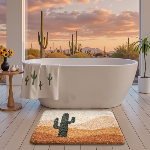 LUMI Bathroom Rugs Cute Cactus Design, Soft Absorbent Microfiber Bath Mat Non-Slip, Machine Washable Quick Dry Luxury Rug Desert Fun Plant for Floor, Bathtub, Home Decor, 20"x32" - color: B-cactus, size: 20"x32"