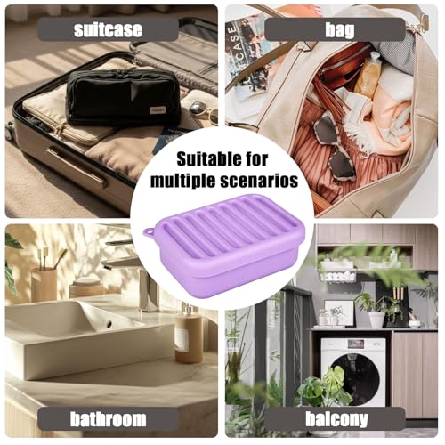 Silicone Travel Soap Case, Leak-Proof Soap Container with Drain Pad, Purple | Silicone Soap Holder, Travel Soap Case, Leak-Proof Soap Box, Removable Drain Tray, Portable Soap Container, Gym & Camping Use - color: Light Purple