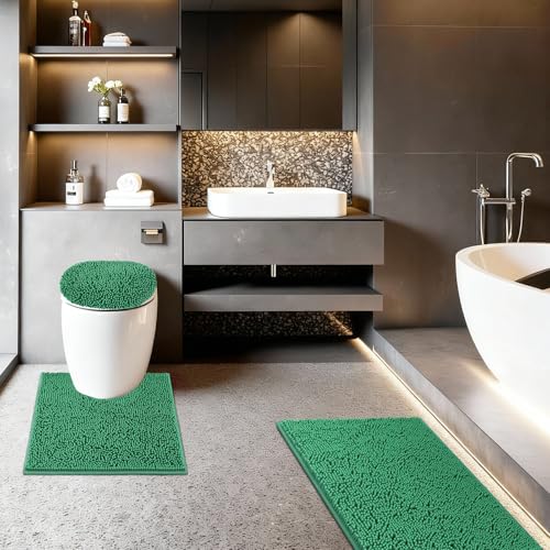 Bathroom Rugs Sets 3 Piece with Adjustable Toilet Seat Cover 19.5"x 18.5" Machine Washable Bath Rug Set with TPR Non Slip Rubber Backing Solid Bath Mat Set for Luxury Bathroom Decoration - color: Teal