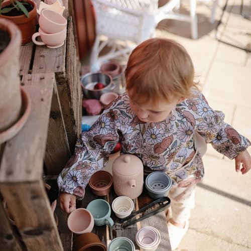 mushie Silicone Baby Tea Play Set | 4 Pieces Kitchen Play Toys for Toddlers 10 Months+ (Shifting Sand) - color: Shifting Sand