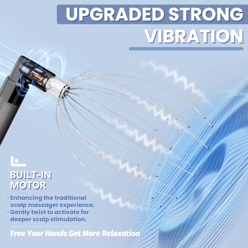 Head Massager Scalp, Vibrating Electric Scalp Massagers, Battery Powered Head Scratchers Massager Whisk Hair Massage Relax Tool with 20 Metal Fingers for Stress Relief, ldeal Gift for Women & Men - color: Gunmetal Gray