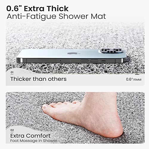 0.6" Extra Thick Non Slip Shower Mat, PVC Loofah Shower Mat with Drain, Quick Drying Bath Mat for Inside Shower, Bathtub Mats Foot Scrubber for Elderly, Bathroom, Kitchen, Wet Areas(Grey 16x27) - color: Grey, size: 27" x 16" (Rectangular)
