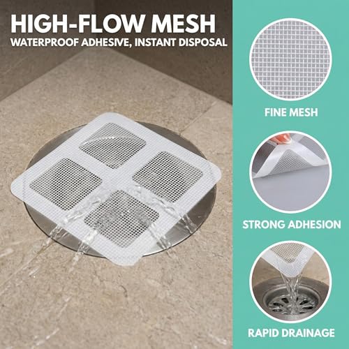 50 Pack Disposable Shower Drain Hair Catcher, Peel-Stick Mesh Covers, 4 in | Fiberglass Mesh Traps Hair, Pet Fur and Debris; Waterproof Adhesive Fits Flat Tub, Sink, Shower and Laundry Drains - size: 50pcs