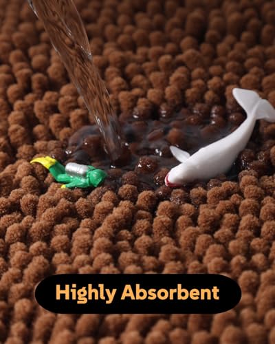 Soft Shaggy Round Toilet Rug U Shaped for Bathroom, Excellent Absorbent Contour Toilet Mat Machine Washable, Non-Slip Microfiber Chenille Bathroom Rugs 24" Brown - color: Brown