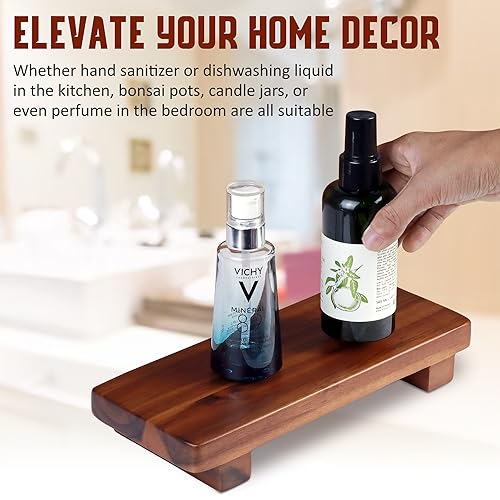 DEMIGO Soap Stand & Riser, Natural Acacia Wood Bar Soap Tray, 9.8 x 4 in | 100% Solid Wood Rectangle Countertop Display for Candle, Plant, Kitchen & Bathroom Counter, Farmhouse Decor, Sink & Vanity - color: Acacia