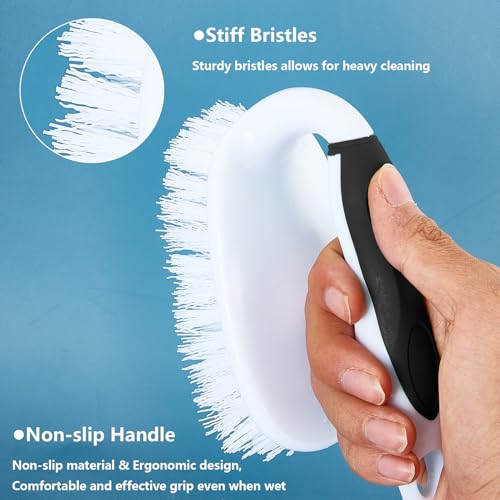 Scrub Brush Set, 4 Pack Deep Cleaning Brush Kit - 2 Scrub Brush, 2 Tile & Grout Brush with Built-in Scraper, Household Commercial Scrubber for Floor, Shower, Pool Wall, Tub (Black) - color: Black