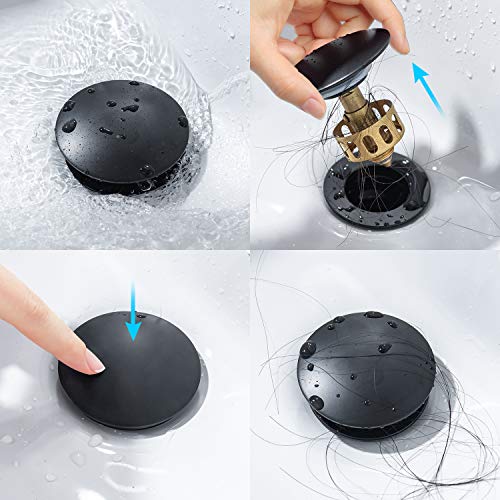 KAIYING Pop Up Drain, Bathroom Sink Drain Stopper with Overflow, Vessel Sink Drain Assembly with Detachable Basket Stopper, Anti-Explosion and Anti-Clogging Drain Strainer (Matte Black) - color: Matte Black, style: With Overflow