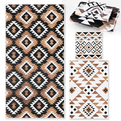 Moukeren Set of 3 Western Aztec Bath Towels Western Vintage Themed Bath Towel Hand Towel and Washcloth Soft Rustic Decorative Towels for Bathroom Kitchen Hotel Gym Spa - style: Western Aztec