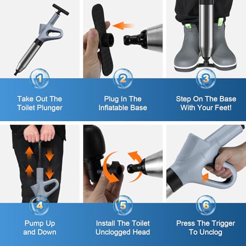 Toilet Plunger, High Pressure Toilet Plunger,Toilet Auger Air Drain Blaster with Real-Time, Heavy Duty Plunger for Bathroom and Plumbing Clogs (Grey) - color: Grey