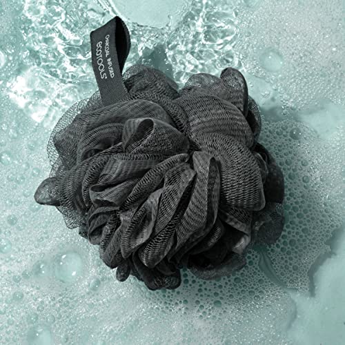 EcoTools Charcoal EcoPouf, Loofah Sponge for Bath & Shower, Infused Pouf, Recycled Netting, Exfoliation Removes Dead Skin, Eco-Friendly Bath Accessory, Cruelty-Free, Color May Vary, 1 Count (60g)