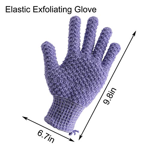 Bath Exfoliating Gloves Scrub - 4 pcs(2 pairs) Lengthened and Large Exfoliating Scrubbing Gloves for Shower, Spa, Massage - Scrub Exfoliating Mitts for Body, Face, Hand （Purple and Beige） - color: Purple and Beige