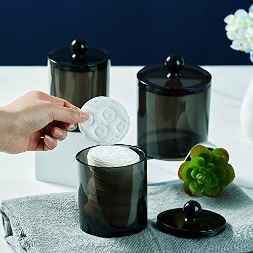 SheeChung 8 Pack Qtip Holder, Cotton Round Holder with Lids & 12 Labels - (4) 10oz & (4) 12oz Plastic Canisters Bathroom Storage Set for Cotton Swabs, Balls, Pads, Floss Picks ( Black) - size: 8pack