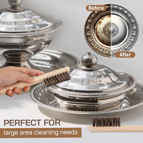 TAKAVU Horsehair Detail Brush Set, Silver Cleaning Brushes & Polish Cloth for Silverware Plateware Jewelry - color: 2pcs Horsehair Brush Set