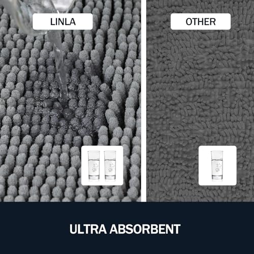LINLA 3 Pieces Bathroom Rug Set, Absorbent Non Slip Chenille Bath mat, Thick Plush Chenille Carpet Mats Set,Washable Dry Quickly with U-Shaped Toilet Mat for Tub, Shower（Grey） - color: Grey