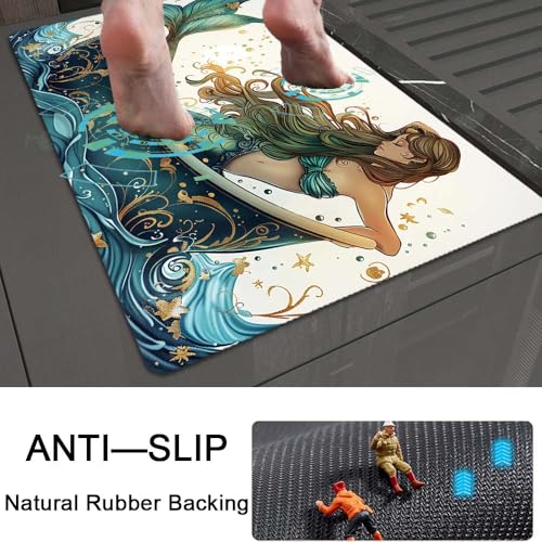Bath Mat Rug,Beautiful Mermaid Non Slip Quick Dry Super Absorbent Thin Bathroom Rugs Fit Under Door-Easy to Clean Bathroom Floor Mats-Shower Rug for Shower Sink Bathtub(16" x 24"in) - color: Beautiful Mermaid, size: 1'4" X 2'(rectangular)