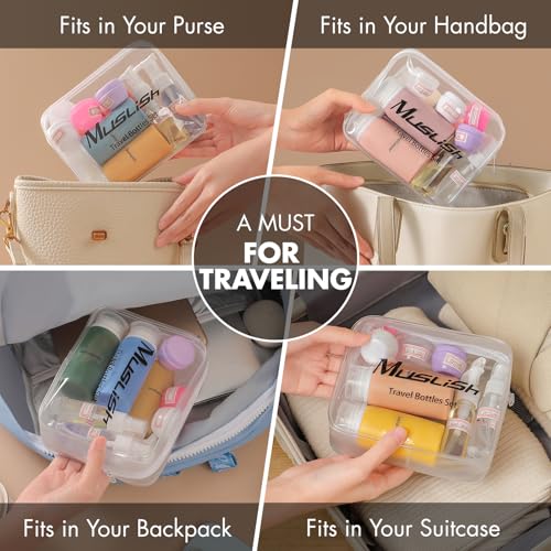 Muslish 21 Pack Leak Proof Silicone Travel Bottles Set, TSA Approved Containers for Toiletries, Travel Size Accessories and Shampoo Conditioner Bottles with Toiletry Bag (BPA Free) - color: Multi-color