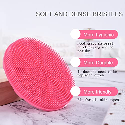 INNERNEED Food-Grade Soft Silicone Body Scrubber Shower Brush Handheld Cleansing Skin Brush, Gentle Exfoliating and Lather Well (Pack of 4) - color: (Set) Dark Green+pink+gray+black