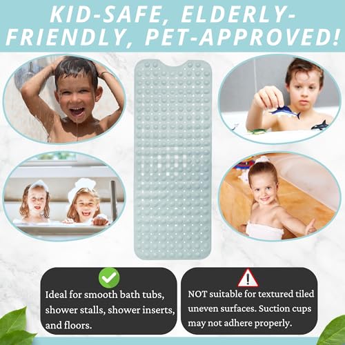 ENKOSI Bath Mat - Large Non Slip Bathtub & Shower Mat - Extra Long 40 x 16 Inch Bathroom Mats for Tub Nonslip Anti Slip Bathmats (40x16 Mint Green 1-Pack) - color: Mint Green