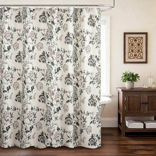 Vintage Floral Linen Shower Curtain - Neutrall Traditional Floral Branches Print Patternl in Sage and Brown ,Botanical Boho Shower Curtain Set for Rustic Farmhouse Country Bathroom Decor 72x72 Inch - color: Indian Flower Branches