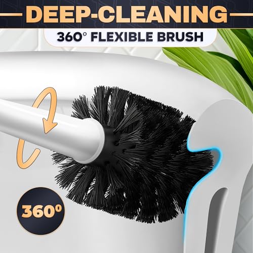 2 in 1 Toilet Plunger and Brush Set White - Toilet Brush and Plunger Set White with Stiff Bristles, Strong Vacuum Suction and Holder - Space-Saving Stand, Fits Most Standard Toilets, 9.3×6.3×15.2 inch - color: White