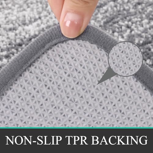 Bsmathom Bathroom Rugs Sets 4 Piece, Soft Absorbent Microfiber Bath Rugs with U-Shaped Contour Toilet Rug and Toilet Lid Cover, Thick Non-Slip Plush Shaggy Bath Mat Set,Grey - color: Grey, size: 18"x26"+18"x48"+U20"x24"+Cover19"x21"