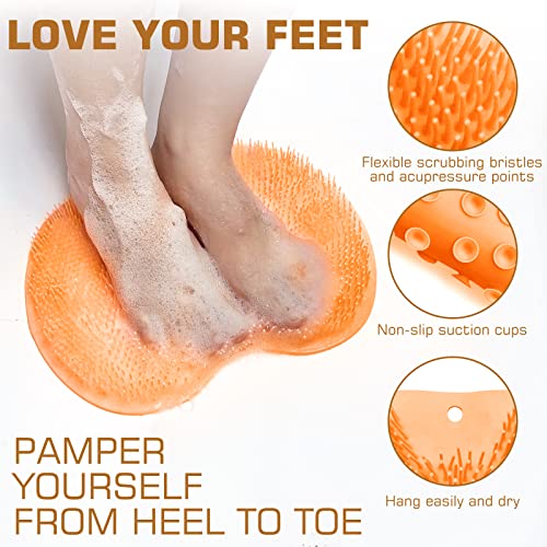 Shower Foot Scrubber Mat Back Washer Back Exfoliating Bath Wash Pad Wall Mounted Slip Suction Cups Foot Scrubber for Use in Shower Cups Foot Cleaner for Men and Women - color: Orange