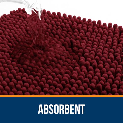 OLANLY Toilet Rugs U-Shaped 20x20, Extra Soft Absorbent Chenille Contour Bathroom Rugs for Toilet, Dry Quickly, Machine Washable, Non-Slip Bath Mat, Burgundy - color: Burgundy, size: 20" X 20" Contour Rug
