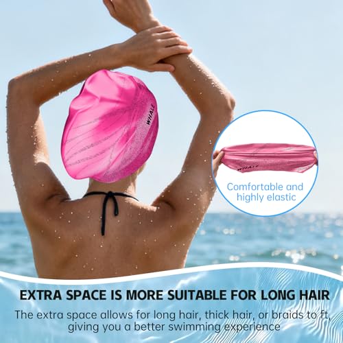 WHALE Extra Large Swim Cap Designed for Men and Women with Thick, Long Hair, Hair Extensions Or Afro-Textured Hair Long-Hair Swim Cap Highly Waterproof to Keep Hair Dry - color: Pink