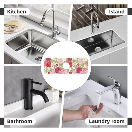 English Rose Flower Floral Pink Red 15" X 5.5" Kitchen Sink Splash Guard Faucet Faucet Guard Draining Mat Sink Splash Guard Faucet Kitchen Bathroom - color: English Rose Flower Floral Pink Red
