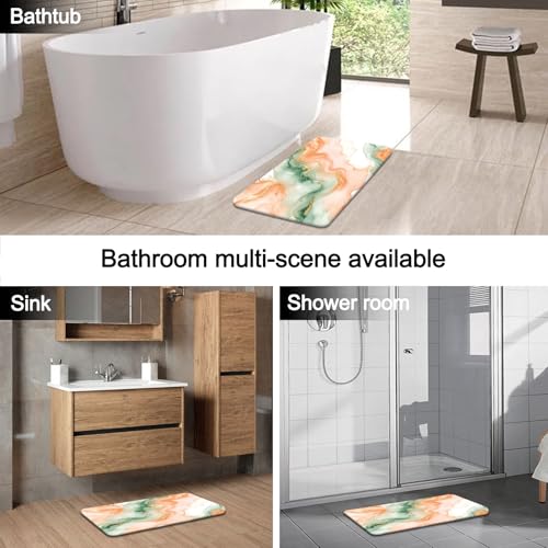 Lnond 4Pcs Marble Bathroom Sets with Shower Curtain and Rugs, Orange Green Marble Modern Art Bathroom Shower Curtain Sets with Rugs and Accessories - color: Orange Green Marble