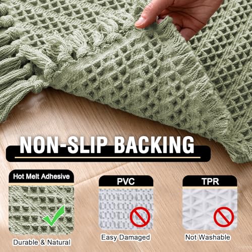 H.VERSAILTEX Waffle Bath Mat Super Absorbent Boho Bath Mat Non Slip Bath Rugs for Bathroom Floor Machine Washable Dry Fast Bathroom Rugs with Tassels (17 x 24 Plus 17 x 24 Inches, Sage) - color: Sage, size: 17" x 24" Plus 17" x 24"