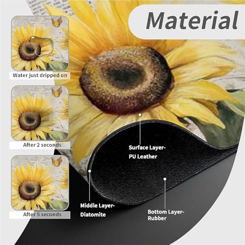 Faucet Fast Absorbent Pad - Vintage Stly Sunflower And Butterfly , Suitable For Kitchen, Bathroom, Island And Other Scenes - color: Vintage stly Sunflower and Butterfly