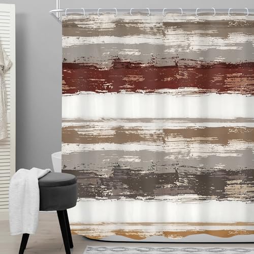 Abstract Brown 60Wx72H Shower Curtain Modern White Grey Striped Minimalist Geometric Simple Neutral Watercolor Oil Painting Bathroom Curtain Set Aesthetic Bath Bathroom Accessories Decor - size: 60"W x 72"L (Pack of 1)