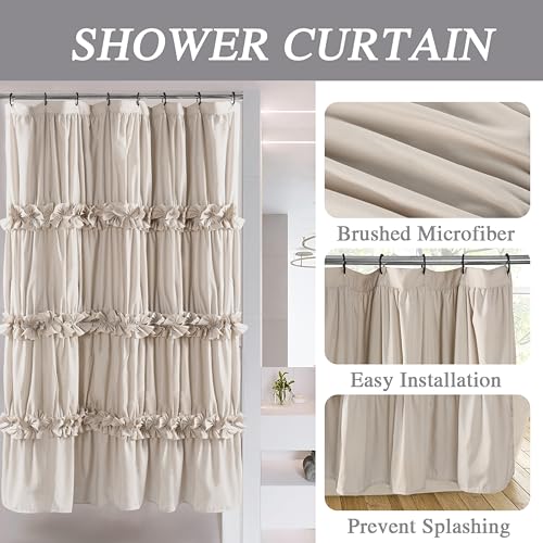 Homechoice Decor Camel Ruffle Stall Shower Curtain, Vintage Handcrafted Bow Tie Bath Curtain for Master Bathroom, Ruched Microfiber Bathroom Curtain with 8 Buttonholes, 48" W x 72" H (LQ-10) - color: Camel, size: 48"W x 72"L (Pack of 1)