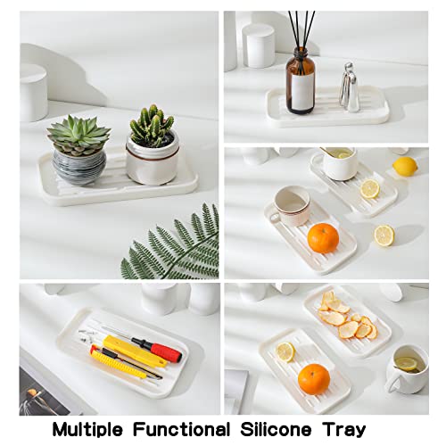 MicoYang Silicone Kitchen Sink Organizer Tray for Multiple Usage,Eco-Friendly Sponges Holder for Kitchen Bathroom Counter or Sink,Dish Soap Dispenser,Scrubber,Bottle,Cup (White, 10"×5.3") - color: White, size: 10" x 5.3" x 0.7"