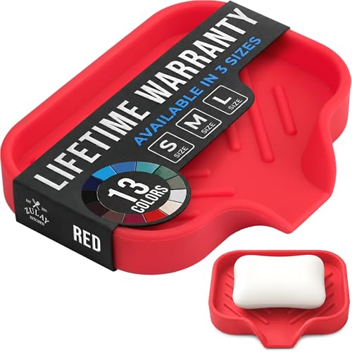 Zulay Kitchen Small Silicone Sponge Holder (4.9x3.3”) – Space-Saving Sink Organizer Tray for Sponge, Soap, Brush & More – Compact Non-Slip Dish for Kitchen & Bathroom (Red) - color: Red (Small), size: Small (4.9x3.3)
