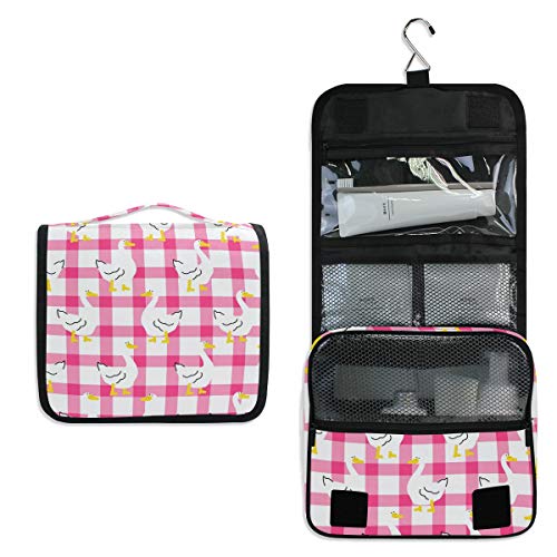 senya Hanging Travel Toiletry Bag Kit Makeup Case Cosmetics Organizer for Men Women - color: Cute Goose Checkered