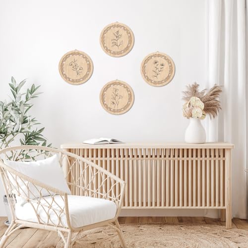 HPNIUB Minimalist Floral Wall Decor, Farmhouse Line Botanical Hanging Wooden Sign Wall Art, 4 Pieces 9.8''x9.8'' Aesthetic Flowers Leaf Wood Plaque, Modern Neutral Pictures for Living Room Office - color: Line style floral