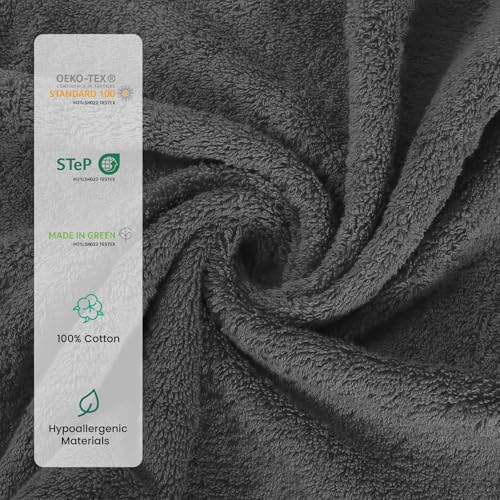 SEMAXE 8-Piece Cotton Bath Towel Set with Hanging Loops for Bathroom, Gray | Complete starter set for daily showers, sink-side use, small bathrooms, and guest baths, OEKO-TEX certified, easy care - color: A02: Grey