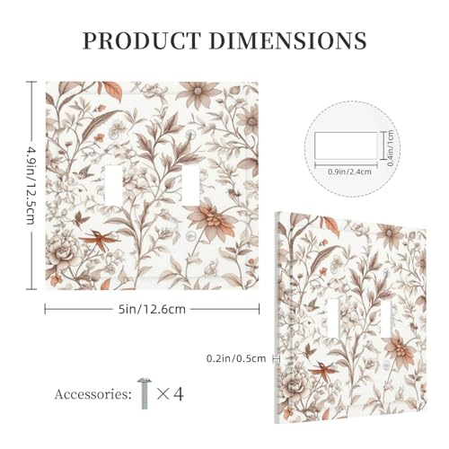 Light Switch Cover Plate Boho Floral Beige Flower And Leaf Botanical 2 Gang Double Toggle Decorative Switch Plates Wall Plates Electrical Faceplate for Bathroom Bedroom Decor - color: Boho Floral Beige Flower And Leaf Botanical, size: 2 Gang Double Toggle
