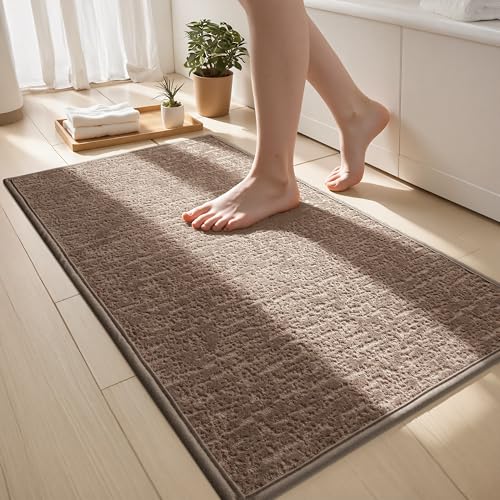 Bathroom Mat Quick Dry Low Profile Washable Bathroom Rugs Non Slip Bath Rug Ultra Thin Bath Mat Fit Under Door, Coffee 17" × 32" - color: Coffee, size: Medium(17"x 32")