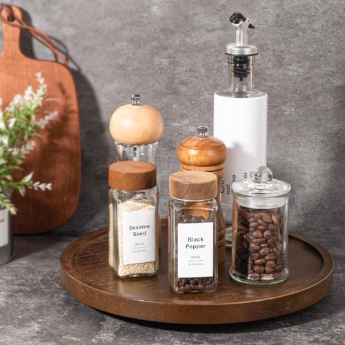 Wood Lazy Susan Organizer Kitchen Turntable for Cabinet Farmhouse Bathroom Decor Round Decorative Tray for Vanity, Counter, Sink, Coffee Table, 11 Inch, Walnut - color: Walnut, size: 11“