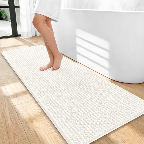 OLANLY Thick Bathroom Runner Rugs 47x20, Extra Soft Absorbent Chenille Bath Rugs, Rubber Backing, Machine Wash Dry, Long Bath Mats for Bathroom Floor, Tub and Shower, Home Decor Accessories, Ivory - color: Ivory, size: 47" X 20"